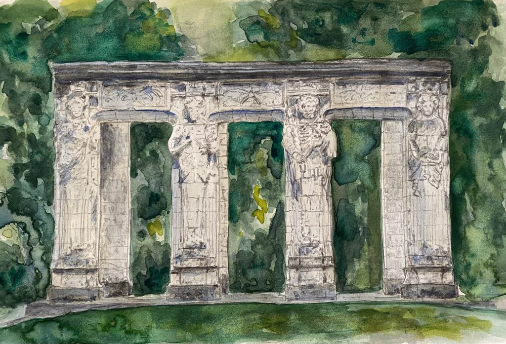 Dessin illustration château de chenonceau aquarelle